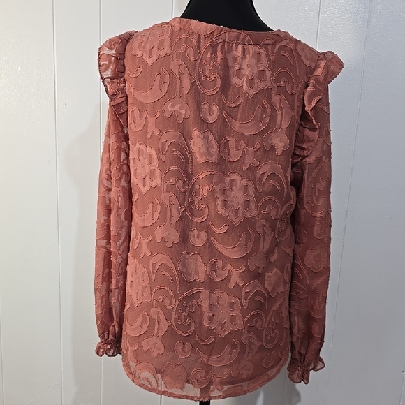 Promesa Mauve Mandarin Collar Long Sleeve Ruffled Blouse S - Picture 2 of 4